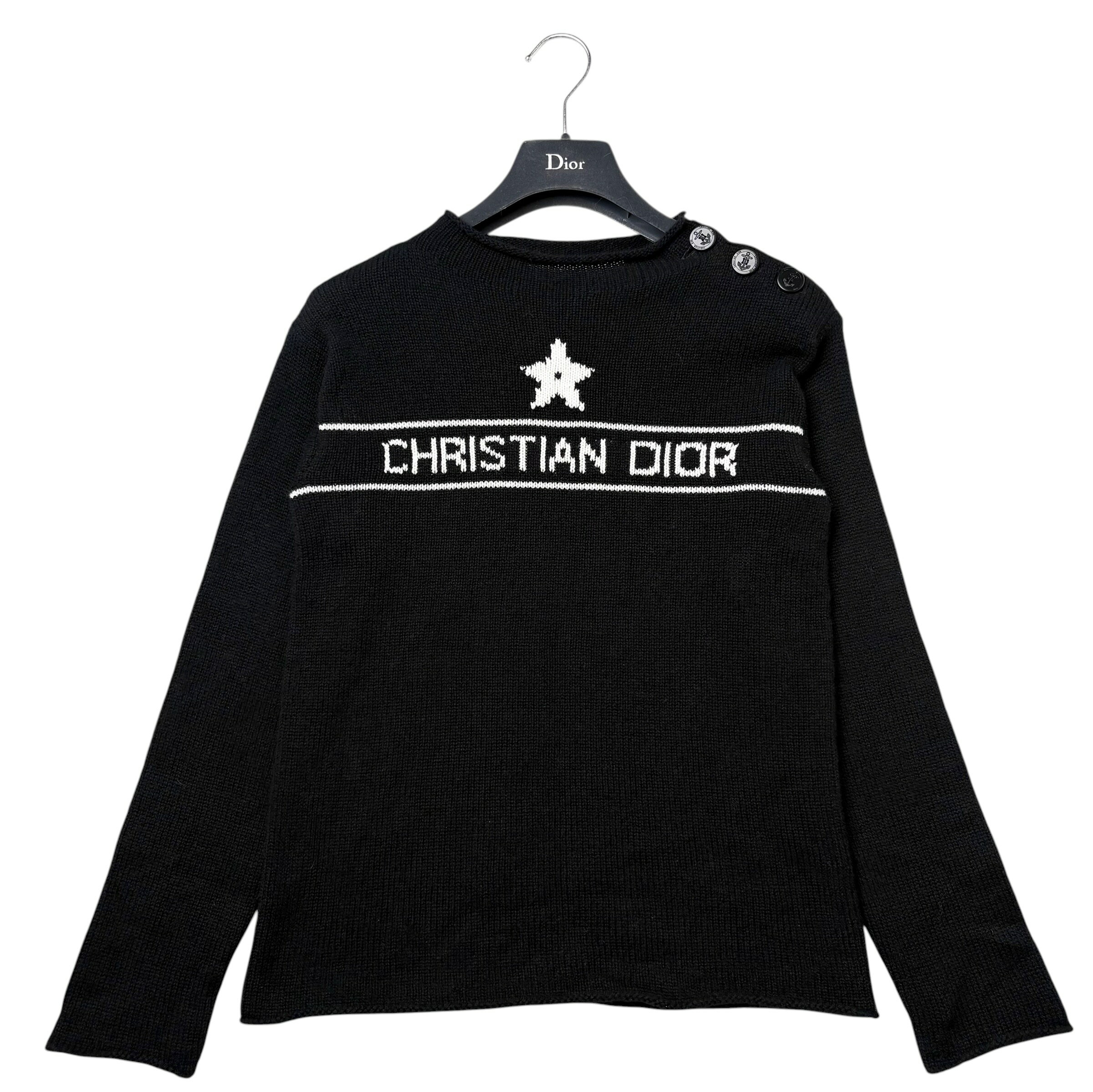 Rakuten - クリスチャンディオール 【中古】Christian Dior 2022 カシミヤ100% ロゴニット セーター ロゴ刻印ボタン 薄手 長袖 プチハイネック ブラック