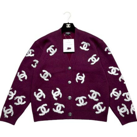 シャネル 【未使用】 CHANEL カーディガン 2022メティエダール ラメココマーク ニット ボルドー タグ付き サイズ38