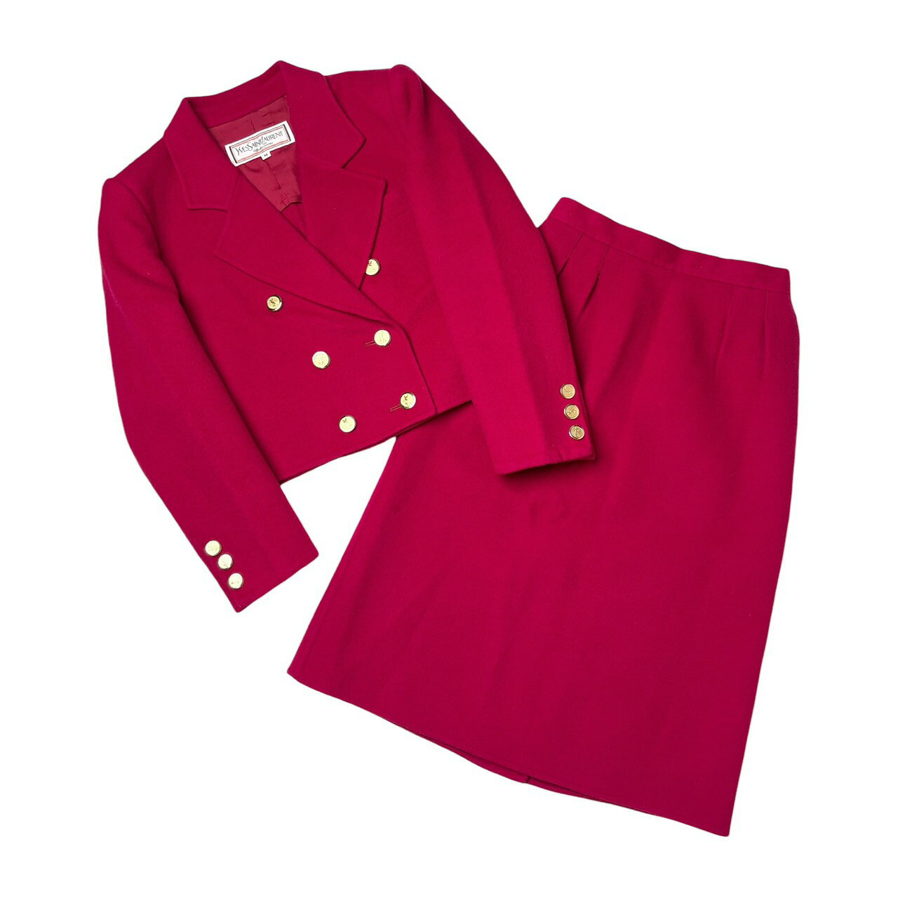 イブサンローラン スーツ ピンク レディース M ジャケット スカート　金ボタン SAINT LAURENT - Vintage イヴサンローラン Yves Saint Laurent