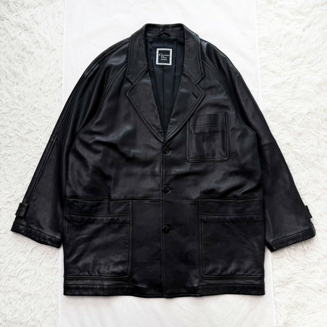 ディオール Christian Dior Vintage ヴィンテージ ディアスキン レザーコート レザージャケット 鹿革 本革 総裏 無地 長袖 ブラック サイズM