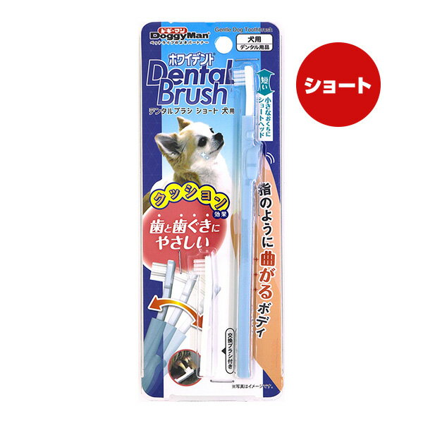 ホワイデント デンタルブラシ ショート 犬用 ドギーマン ▼a ペット グッズ 犬 ドッグ デンタル用品 歯磨き 交換ブラシ付き DoggyMan