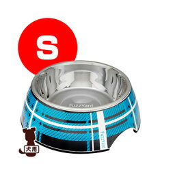■FuzzYard 二層食器 チェック青 S ホッタハブ ▽b ペット グッズ 犬 ドッグ 食器 ステンレス