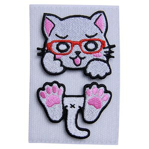 にとろん ミリタリーパッチ はさみねこ 蓄光パッチ ベルクロ [ 眼鏡白ねこ ] ミリタリーワッペン アップリケ スリーブバッジ 猫パッチ ワッペン パッチ 刺繍 エンブレム