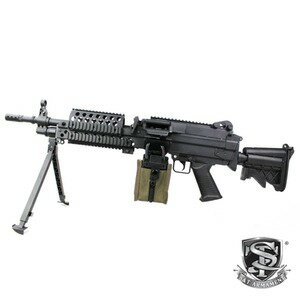 S&T ARMAMENT マーク46 モッド0 軽機関銃サバイバルゲームに最適な軽量モデルの電動ライトマシンガン香港のトイガンメーカー「S＆Tアーマメント」の電動LMG。アメリカ軍特殊部隊などが運用するMK46軽機関銃をモデルにした電動ガン。外装にナイロンファイバー樹脂を多用することで軽量化を実現したスポーツラインシリーズ。重量は約4kgとアサルトライフル並みのため、サバイバルゲームでの取り回しも良好。精度の要求されるアウターバレルは高剛性なアルミ製。音感センサー給弾式のボックスマガジンが付属。装弾数は約2000発。一般的なM4/M16用マガジン(別売り)も使用可能。バッテリーはフィードカバー内部に収納。カスタムの幅が広いVer.2メカボックス搭載。※製品の仕様、外観はメーカーより予告なく変更されますので、気になる点や、詳細はメールで別途お問合わせください。PC・モニタの環境で色が実物と多少異なる場合があります。布製品などは個体差があり、寸法に誤差が多少ありますので、ご了承くださいませ。電動マシンガンの詳細全長約85cm重量約4kg装弾数2000発機構セーフ/フルオート対象年齢18歳以上[1119][d06141111111211190000] S&Tアーマメント エスアンドティー Mk.46 Mod.1 M249 MINIMI ミニミ SAW 軽機関銃 ライトマシンガン 分隊支援火器 電動マシーンガン 電動機関銃 遊戯銃エアガン・パーツ ＞ ガン本体 ＞ 電動ガン ＞ 電動マシンガン新着アイテム ＞ 新着アイテム 2022年 ＞ 6月 新入荷[S&T]エアガン・パーツ [ガン本体/電動ガン/電動マシンガン]【S&T 電動ガン MK46 Mod.0 LMG スポーツライン STAEG103MK46B】香港のトイガンメーカー「S＆Tアーマメント」の電動LMG。アメリカ軍特殊部隊などが運用するMK46軽機関銃をモデルにした電動ガン。外装にナイロンファイバー樹脂を多用することで軽量化を実現したスポーツラインシリーズ。重量は約4kgとアサルトライフル並みのため、サバイバルゲームでの取り回しも良好。精度の要求されるアウターバレルは高剛性なアルミ製。音感センサー給弾式のボックスマガジンが付属。装弾数は約2000発。一般的なM4/M16用マガジン(別売り)も使用可能。バッテリーはフィードカバー内部に収納。カスタムの幅が広いVer.2メカボックス搭載。エアガン・パーツ ＞ ガン本体 ＞ 電動ガン ＞ 電動マシンガン新着アイテム ＞ 新着アイテム 2022年 ＞ 6月 新入荷離島・一部地域への大型商品の配送は、配送料見積もりとなります。&nbsp;