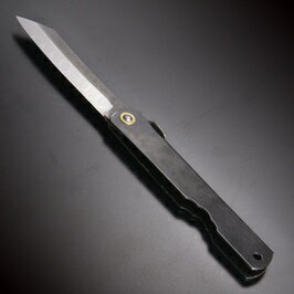 肥後守定 和式ナイフ 折りたたみ 全鋼 梨地仕上げ 切り欠き付 [ 黒 / 大 ] 肥後の守 ひごのかみ 永尾駒製作所 和風ナイフ 国産ナイフ アウトドアナイフ 小刀 本鍛造 刃物 日本製 国産刃物 和式刃物 フォールディングナイフ 折り畳みナイフ 折りたたみナイフ