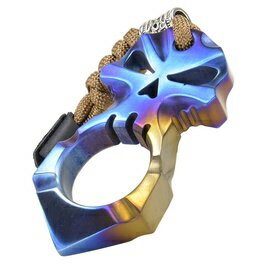 チタン製クボタン キーホルダー スカルヘッド [ チタンブルー ] キーリング ポリスグッズ フィンガークボタン クバトン ディフェンススティック クナイ 苦内 苦無 くない Kubotan アルミスティック アルミ棒