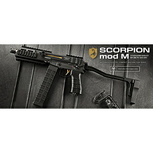 TOKYO MARUI SCORPION modM使い勝手を重視して制作したオリジナルSMG国内大手のエアソフトガンメーカー、東京マルイ。小型軽量で取り回しの良いスコーピオン Vz.61をベースに、拡張性とトレンドを取り入れ近代化を施した電動ガン、スコーピオン モッドMです。ハンドガード上下に20mmピカティニー規格レールのほか、側面にはM-LOK(エム・ロック)を採用。M-LOKレールは3スロット、5スロット、7スロットの3種類が各1枚付属し、必要な部分に用途に合ったサイズを簡単に装着することができます。樹脂製で軽量な折畳みストックは、バットプレートにすべり止めのスリットを追加し、後半から高さを落としたデザインで構えた際の安定感が向上。金属製でハイダー前後が異なるデザインのリバーシブルタイプ。ハイダーを外すと14mm逆ネジが現れるので、対応するサイレンサーや違うタイプのハイダーに交換する事も出来ます。アウターバレルとトリガー、ボルトカバーに、ハンドガンの民間カスタムなどに見られる、窒化チタンコーティングをイメージしたゴールドカラーを採用、カスタムガンを彷彿させる差し色で良いアクセントを付けています。ゼンマイ給弾式の260連多弾マガジンはストレートタイプを採用、扱い易くサバゲーで必要十分な装弾数を確保。※製品の仕様、外観はメーカーより予告なく変更されますので、気になる点や、詳細はメールで別途お問合わせください。PC・モニタの環境で色が実物と多少異なる場合があります。布製品などは個体差があり、寸法に誤差が多少ありますので、ご了承くださいませ。電動ガンの詳細サイズ約56cm （ストック展開時）約33cm （ストック折り畳み時）重量約1360g（空マガジン、バッテリー含む）装弾数260発発射方式電動式 エアガン用バッテリー （動力源）ホップアップダイヤル式可変ホップアップ対象年齢18歳以上銃身長 （インナーバレル）182mm付属品マガジン、M-LOKレール（S/M/L）、保護キャップ、六角レンチ、取扱い注意・説明書、クリーニングロッド、EX変換アダプター、BB弾（0.2g/200発）、他東京マルイは、東京都足立区に本社を置く、おもちゃメーカー。電動ガンとエアガンでは日本一のシェアを持つトップブランドで、エアソフトガンの業界では世界に知られています。トイガンのほか、鉄道模型やラジコンなども扱っている総合玩具メーカーです。[東京マルイ/TOKYO MARUI 東京丸井 トウキョウマルイ]東京マルイの商品一覧[1119][d06141111111211190000][00TKM]TOKYO MARUI No.8 SMG 電動サブマシンガン サブマシンガン マシンガン コンパクトマシンガン サバゲー 18才以上用 18歳以上用 電動マシーンガン 電動式マシンガン 電動機関銃 電動式機関銃 電気動作マシンガン 電気駆動マシンガン 電動給弾式マシンガン エアソフト電動マシンガン エアソフトガン エアーソフトガン トイガン おもちゃ銃 遊戯銃 玩具銃 レプマート repmart 激安通販 激安販売エアガン・パーツ ＞ エアソフトガン ＞ 電動ガン ＞ コンパクト電動ガン取り扱いブランド ＞ 《タ》取扱いブランド ＞ 東京マルイ[TOKYO]エアガン パーツ [エアソフトガン/電動ガン/コンパクト電動ガン]【東京マルイ 電動ガン スコーピオン モッドM】国内大手のエアソフトガンメーカー、東京マルイ。小型軽量で取り回しの良いスコーピオン Vz.61をベースに、拡張性とトレンドを取り入れ近代化を施した電動ガン、スコーピオン モッドMです。ハンドガード上下に20mmピカティニー規格レールのほか、側面にはM-LOK(エム・ロック)を採用。M-LOKレールは3スロット、5スロット、7スロットの3種類が各1枚付属し、必要な部分に用途に合ったサイズを簡単に装着することができます。樹脂製で軽量な折畳みストックは、バットプレートにすべり止めのスリットを追加し、後半から高さを落としたデザインで構えた際の安定感が向上。金属製でハイダー前後が異なるデザインのリバーシブルタイプ。ハイダーを外すと14mm逆ネジが現れるので、対応するサイレンサーや違うタイプのハイダーに交換する事も出来ます。アウターバレルとトリガー、ボルトカバーに、ハンドガンの民間カスタムなどに見られる、窒化チタンコーティングをイメージしたゴールドカラーを採用、カスタムガンを彷彿させる差し色で良いアクセントを付けています。ゼンマイ給弾式の260連多弾マガジンはストレートタイプを採用、扱い易くサバゲーで必要十分な装弾数を確保。エアガン・パーツ ＞ エアソフトガン ＞ 電動ガン ＞ コンパクト電動ガン取り扱いブランド ＞ 《タ》取扱いブランド ＞ 東京マルイ東京マルイ 電動ガン スコーピオンVz.61 No.5BLACKHAWK シングルポイントスリング STORM RSBLACKHAWK ストームスリング QD シングルポイント 70GS15BKWarrior Assault Systems シングルポイントスリング クイックリリース&nbsp;