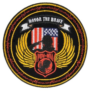 ミリタリーパッチ POW MIA 丸型 アイロンシート付 87mm ミリタリーワッペン アップリケ オナー・ザ・ブレーブ HONOR THE BRAVE ポー・ミーアー スリーブバッジ