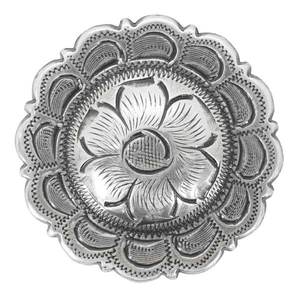 コンチョ 花柄模様 扇形縁取り アンティークシルバー調 [ 1インチ / 通常ネジ ] ハンドメイド 長財布 ロングウォレット 革製品 レザークラフト 材料 資材 パーツ レザークラフト資材