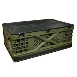 コンテナボックス 折り畳み式 ロック付き蓋 プラスチックフレーム 容量50L [ アーミーグリーン ] 収納箱 かご 籠 カゴ ストッカー 収納ケース 収納ボックス 小物入れ 容器 物入れ BOX