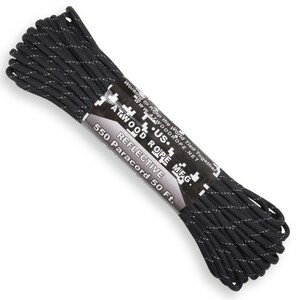 ATWOOD ROPE 反射材 550パラコード タイプ3 ブラック [ 15m ] アトウッドロープ ARM 商用 Reflective Black 黒 リフレクティブ ロープ パラシュートコード 綱 靴紐 靴ひも シューレース 防災 550コード ナイロンコード 紐 ひも