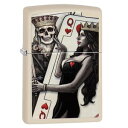 ZIPPO スカルキング トランプ 29393 マットクリーム ジッポー オイルライター Skull King Queen Beauty カード プリント 髑髏デザイン ユニーク どくろ 骸骨 スケルトン スカルシリーズ 女性デザイン ウーマン レディ 女の人 ゲームデザイン 遊戯 遊び ジッポライター