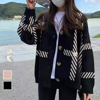 チェック柄 オーバーサイズ トップス カーディガン ゆったり ニット生地 長袖 韓国風 韓国ファッション きれいめ 大人 上品 レディースファッション カジュアル 秋冬 20代 30代 40代 50代 60代