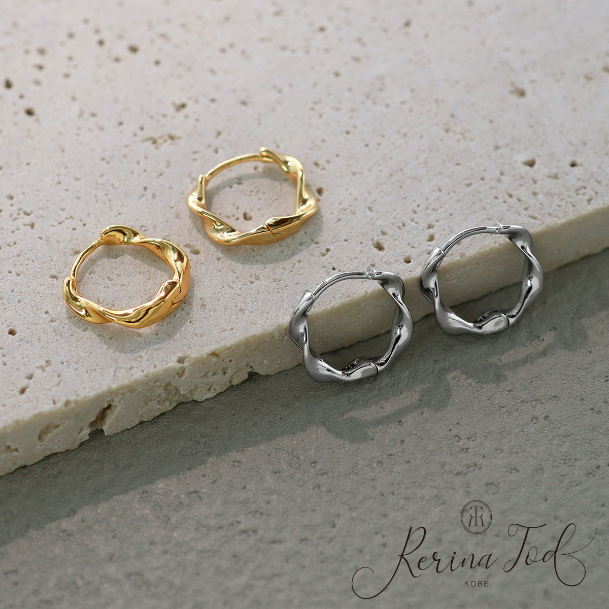 (2個セット) ピアス 金属アレルギー対応 フープピアス ウェーブ ツイスト デザイン ピアス ニッケルフリー リングピアス セカンドピアス つけっぱなし ピアス キャッチレス レディース ねじれ