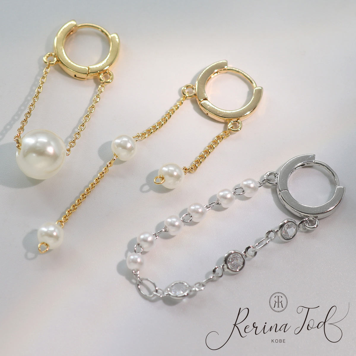 (2個セット) フープピアス パール チェーン ピアス