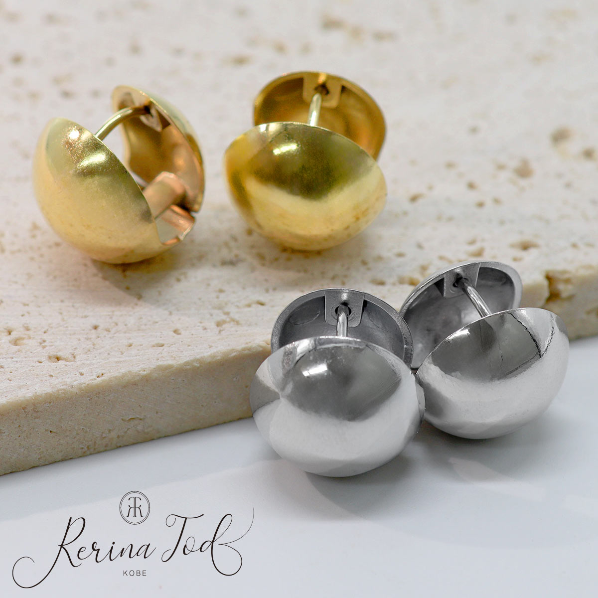 Rakuten - (2個セット) ピアス ステンレス 丸玉 フープピアス