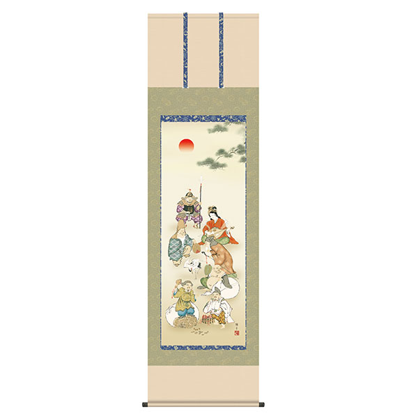 掛軸 床の間 七福神 七福神 鵜飼雄平 尺五 54.5×190 KZ2D1-029(3)
