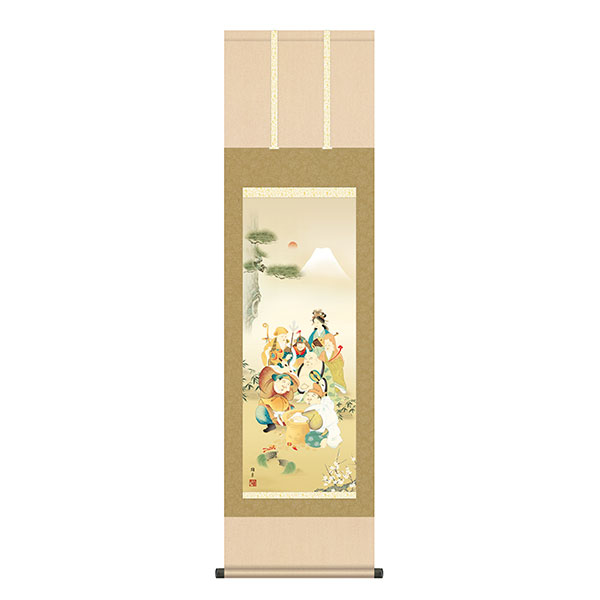 掛軸 床の間 七福神 七福神 鵜飼雄平 尺三 44.5×164 KZ2MD1-038