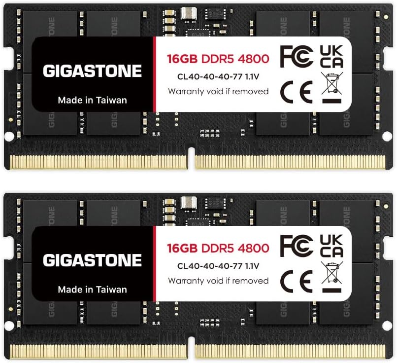 GIGASTONE 16GBx2枚 (32GB Kit) DDR5 4800MHz PC5-38400 CL40-40-40-77 1.1V SODIMM 262 ピン アンバッファード 非 ECC ノートパソコン用 高性能 メモリモジュールアップグレード- ラップトップのみ 高速 台湾製 送料無料 新品