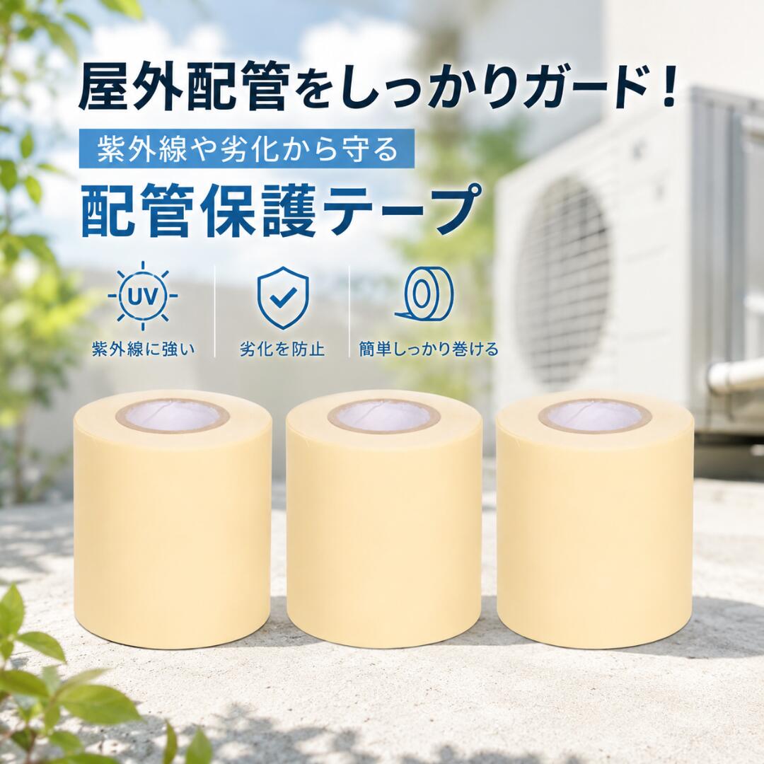 配管保護テープ 3巻セット 非粘着 エアコン用 屋外配管対応 60mm 15m 巻きやすい ...