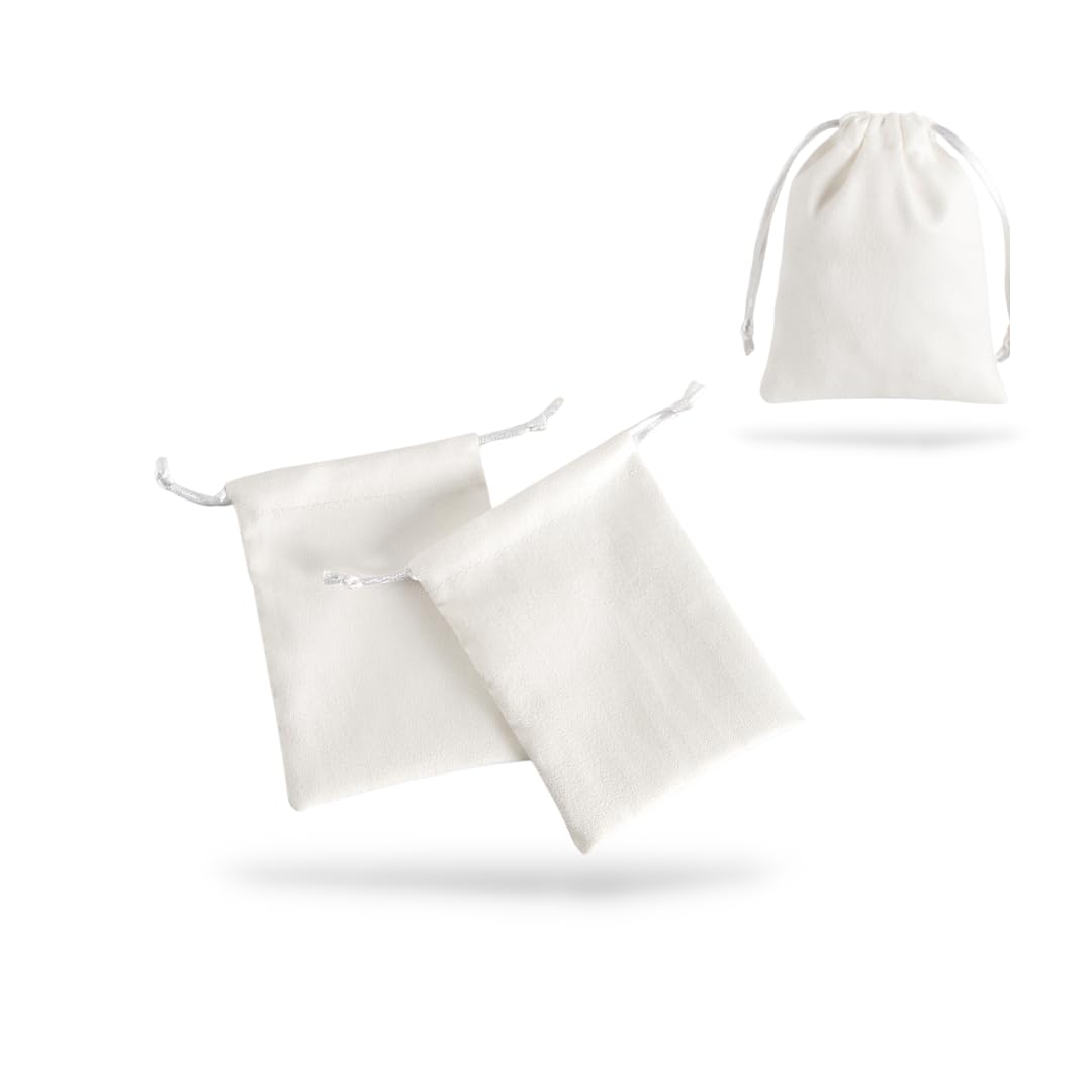 レジプロb ベロア調 ミニジュエリーポーチ ギフト用 巾着袋 12枚セット (ホワイト, 8cm×10cm)