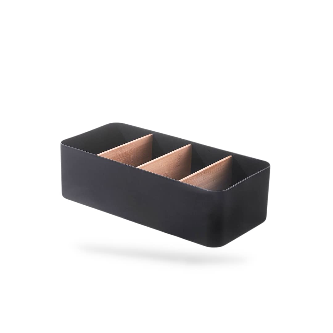 レジプロb リモコンラック 4グリッド 木製パーテーション 小物入れ 文房具 26.5cm×13cm 長方形 (ブラック)