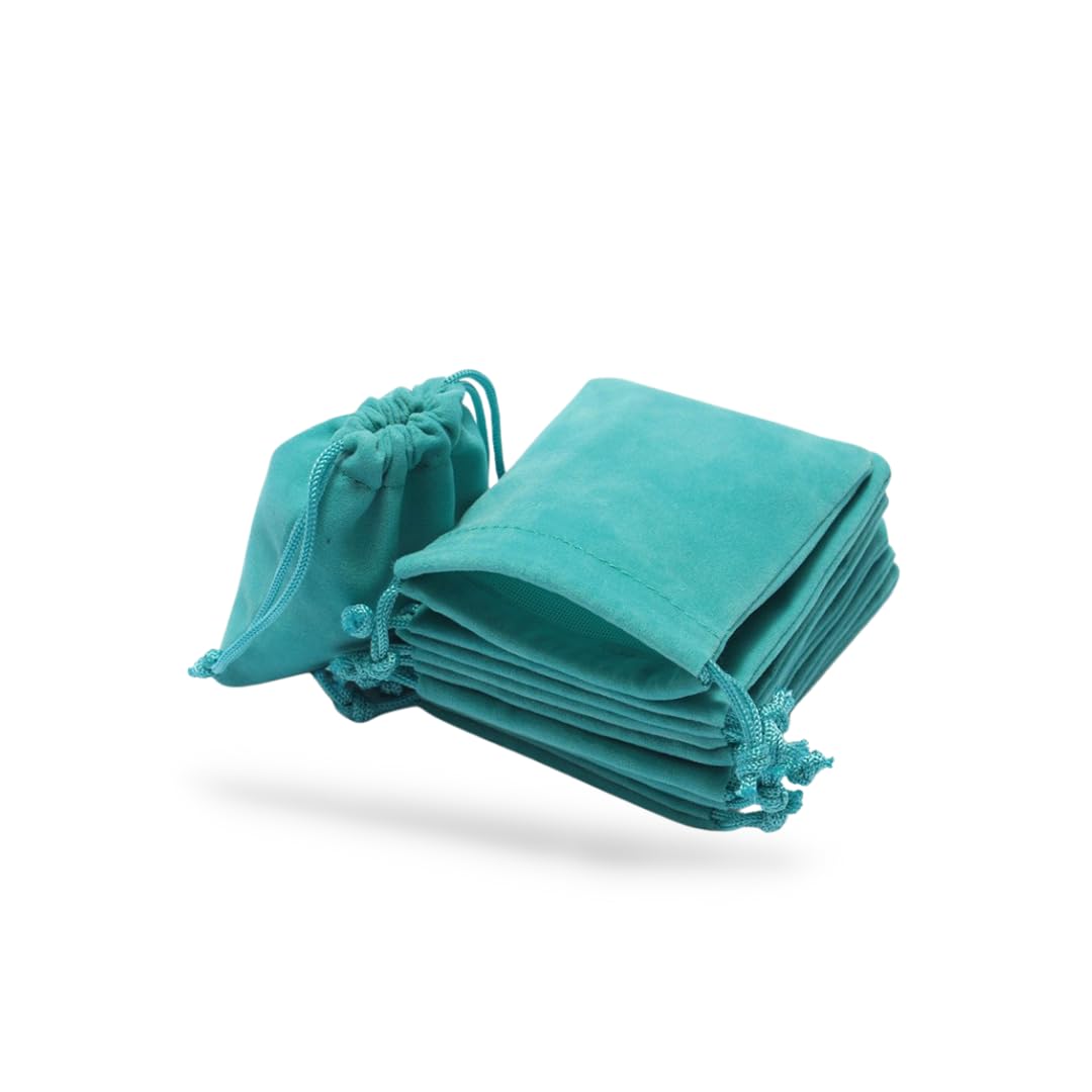 レジプロb ベロア調 ミニジュエリーポーチ ギフト用 巾着袋 12枚セット (ピーコックブルー, 8cm×10cm)