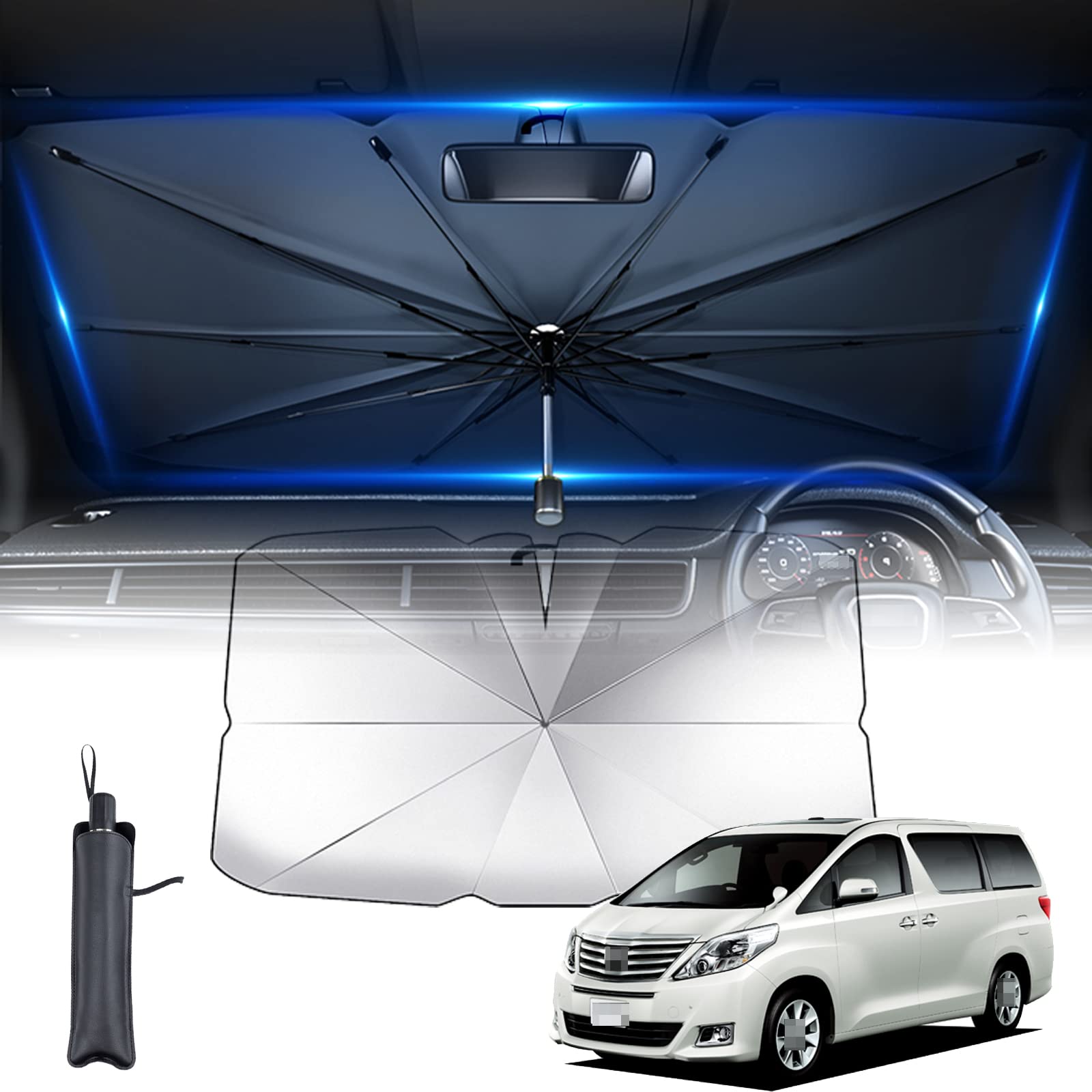Rakuten - 車用サンシェード 傘型 に適しトヨタ アルファード ヴェルファイア 20系 汎用機種 10骨 サンシェード 車 フロント 軽自動車 車用パラソ