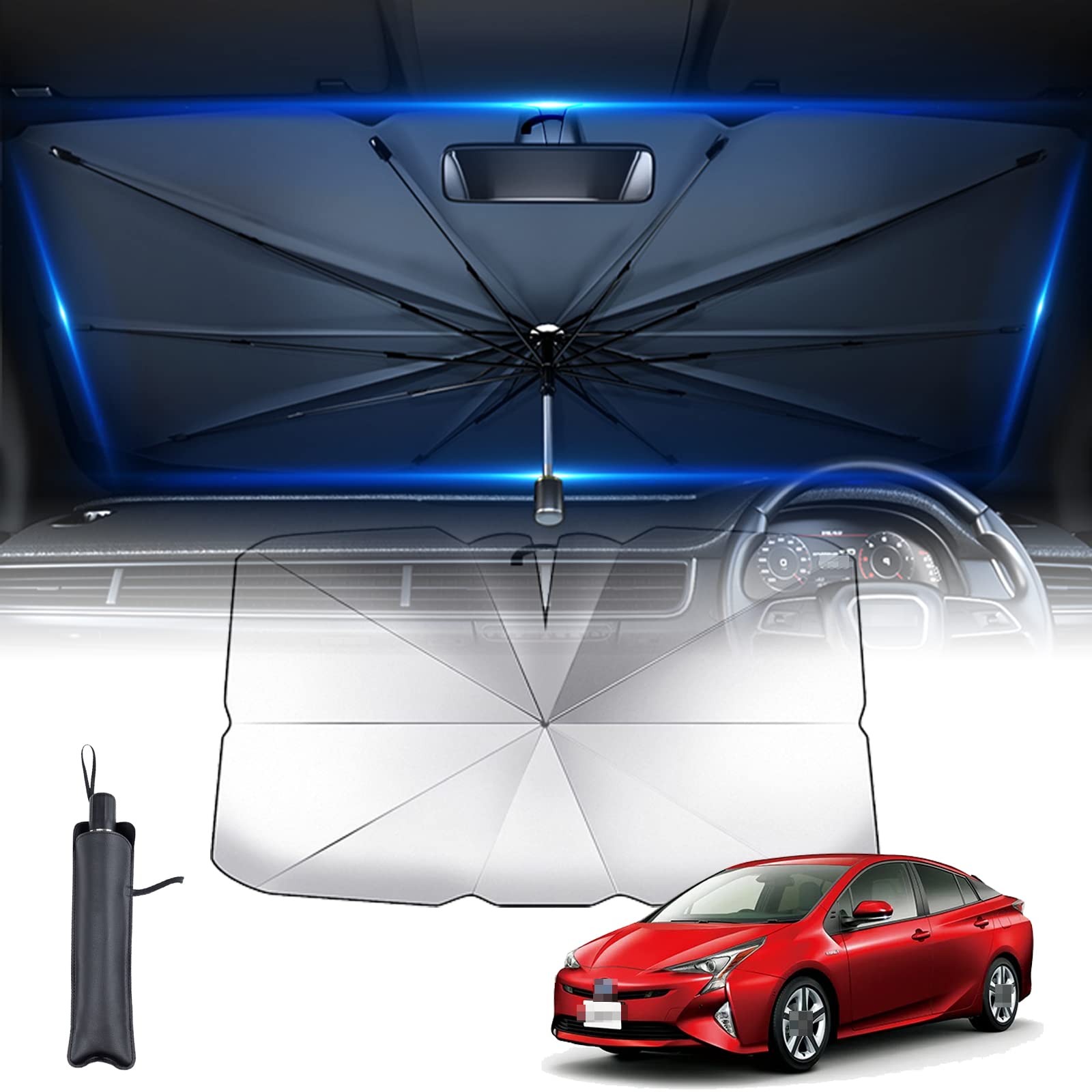 Rakuten - 汎用機種 車用サンシェード 傘型 に適しトヨタ プリウス 50系 10骨 サンシェード 車 フロント 軽自動車 車用パラソル チタン断熱素材採