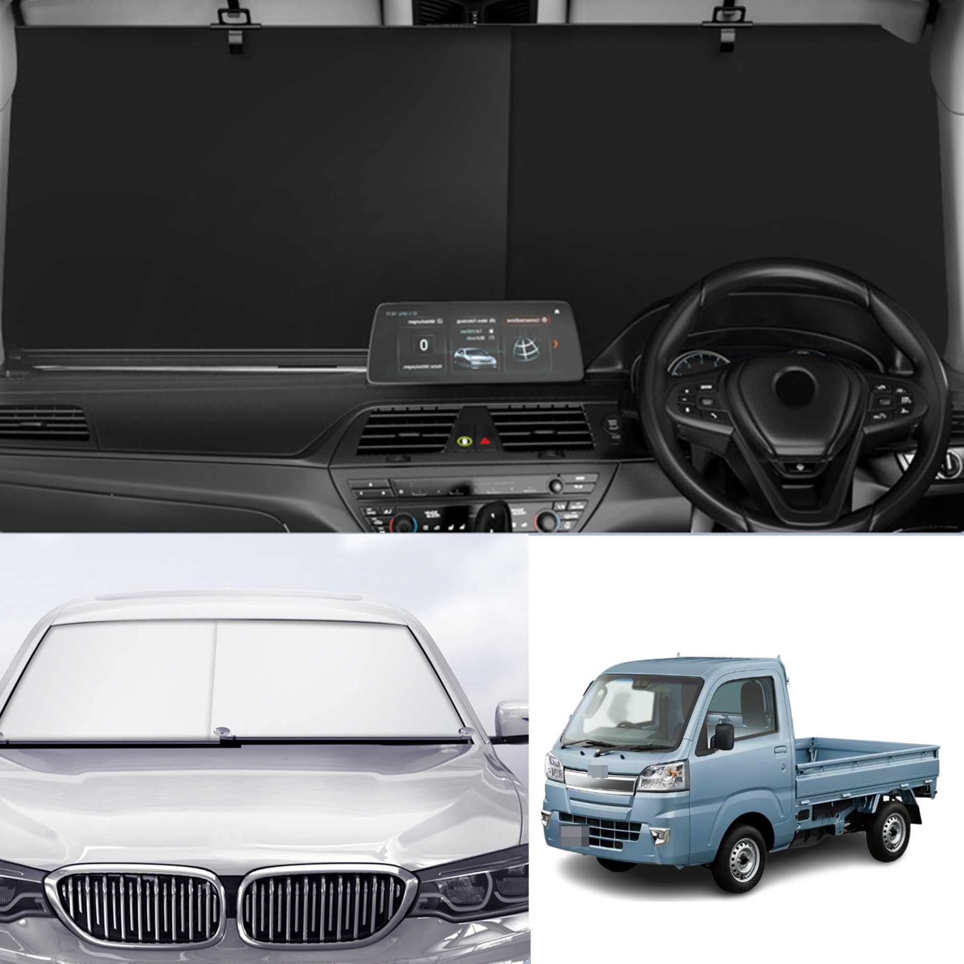 Rakuten - 【2022新登場の車用 サンシェード】自動収縮式 サンシェード に適用ダイハツ ハイゼット トラック S500系 車 フロントサンシェード 遮光
