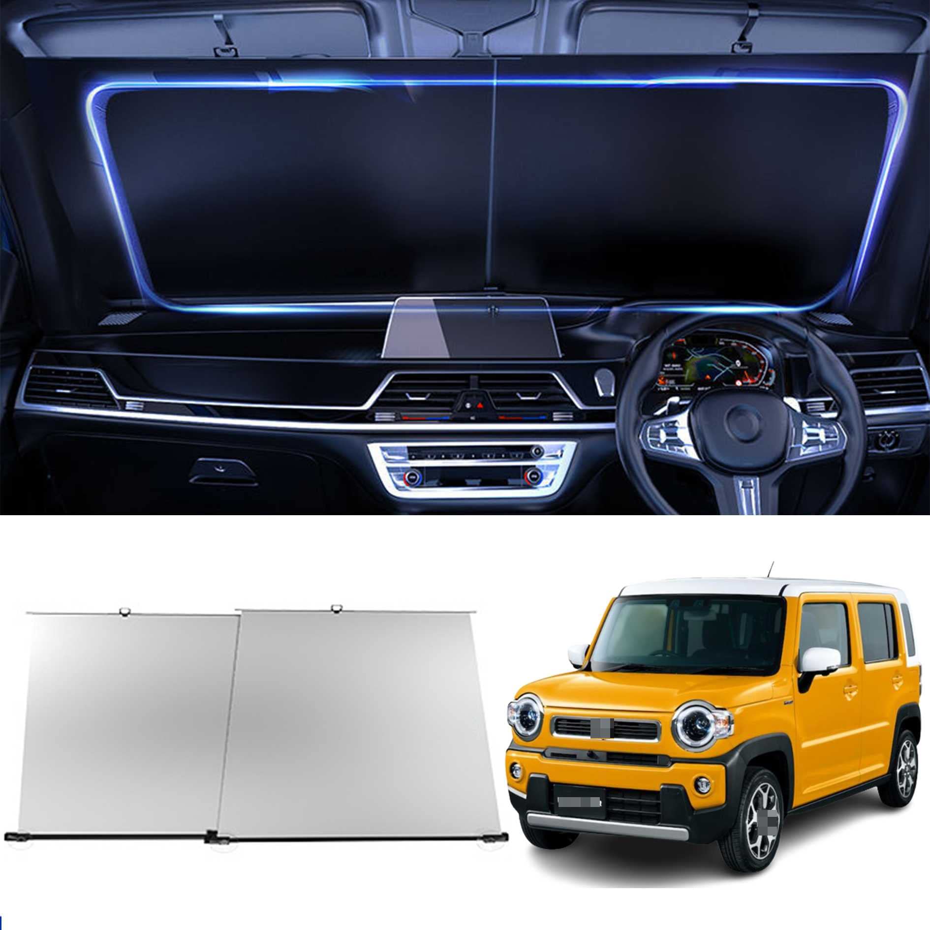 Rakuten - 【2022新登場の車用 サンシェード】自動収縮式 サンシェード に適用スズキ ハスラー Hustler2代目MR52S MR92S 2020 2021 車 フロントサ