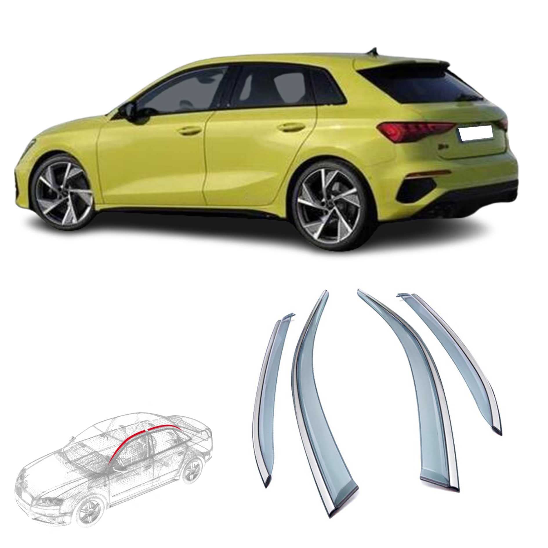 Rakuten - 【4枚 】車用サイドバイザー 新型アウディA3ハッチバック8Y系 4代目 S3 2021 2022 2023 2024 専用 ドアバイザー サイドバイザー 車種専