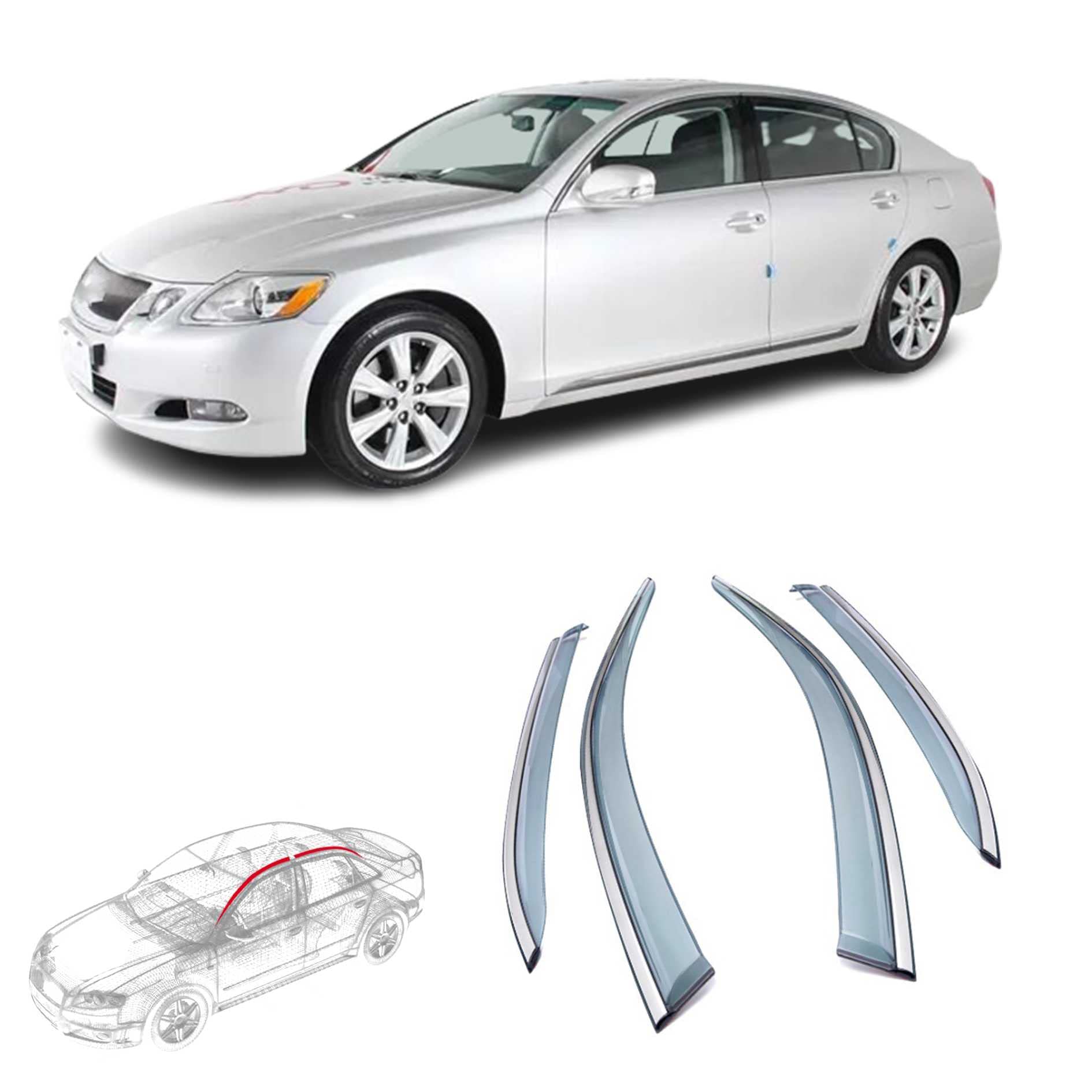 Rakuten - 車用サイドバイザー レクサスGS 2004-2011 専用 ドアバイザー サイドバイザー 車種専用設計 カーレインシールド トリムカバー 厚手 半透