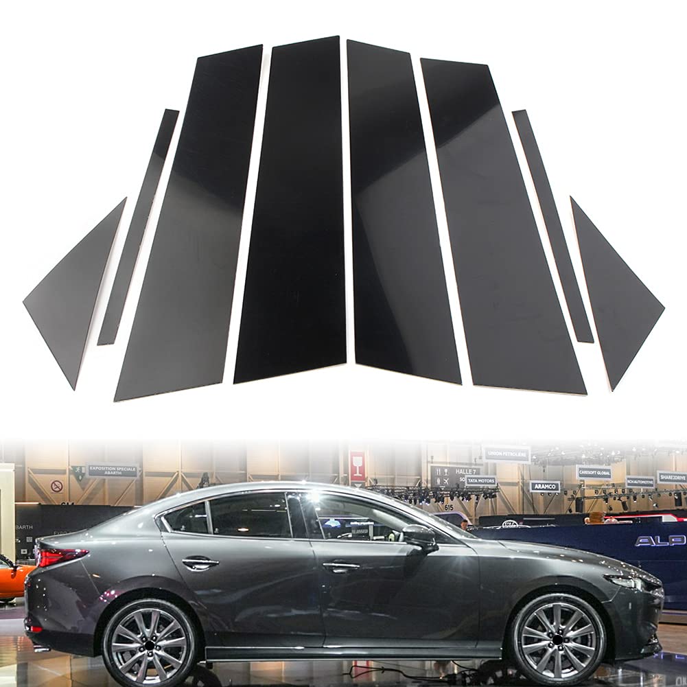 樂天商城 - 3 セダン 2019-2021向け ウィンドウガーニッシュ ピラーポストカバー モールディングステッカー 見栄え カスタム パーツ 8点セット