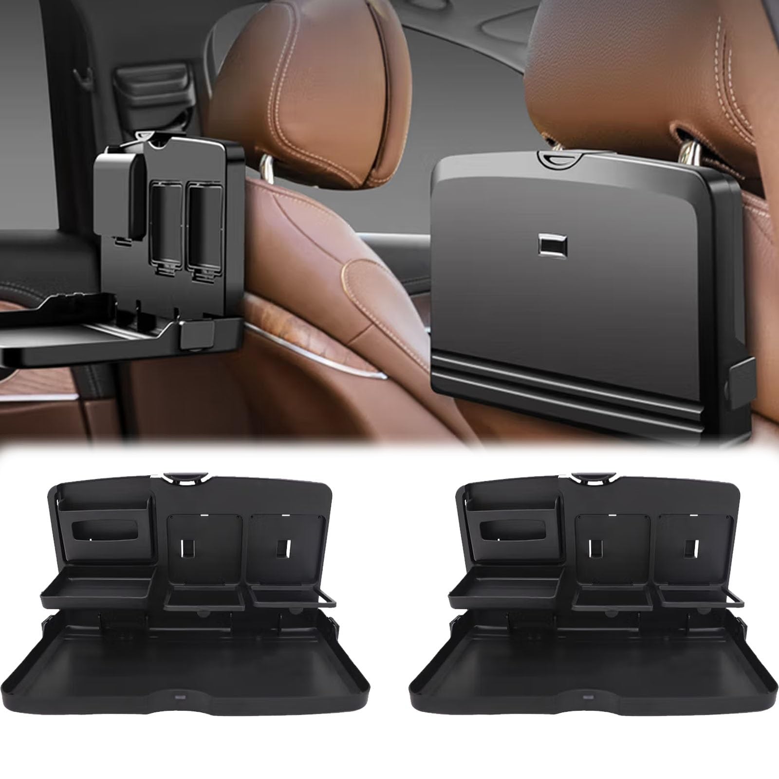 樂天商城 - に適用三菱新型デリカD5令和元年2月-現行 4-in-1 車 テーブル & 収納 ブラック - 車載用折りたたみトレイ ドリンクホルダー スマホスタ