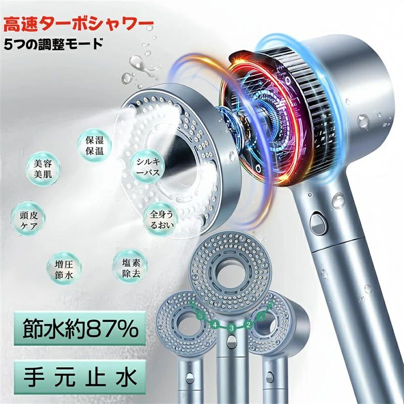 Rakuten - 手元止水 節水 増圧 ウルトラファインバブル ナノバブル 5段階モード 水圧 スパレベル シャワー 強い