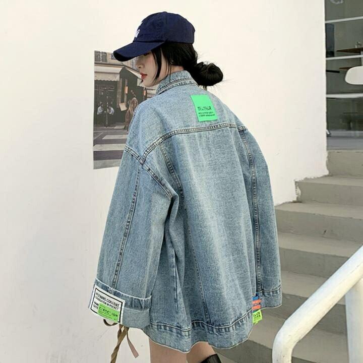 Rakuten - レディース 韓国 オルチャン アウター コート ジャケット デニム ロゴパッチデニムジャケット デニムジャケット オーバーサイズ