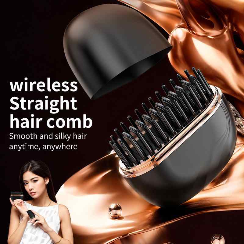 Rakuten - ヘアブラシ ストレートアイロン コードレス ミニ 2way カール ストレート 両用 ピンク ブラック 3段階温度調整