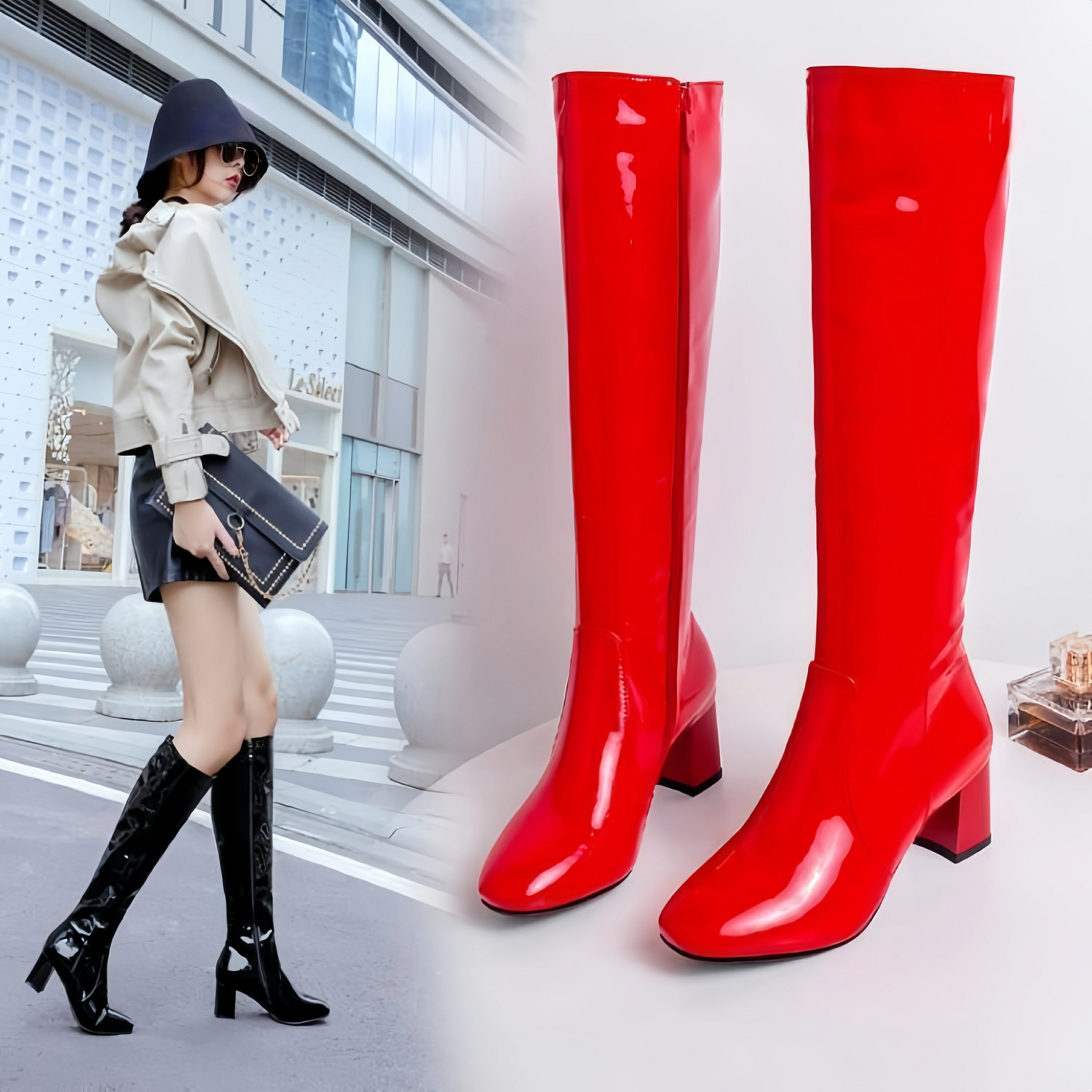 Rakuten - ファスナー 通勤 冬 美脚 カジュアル レディース ロングブーツ シューズ 靴 秋 ファッション 春 ヒール6cm 黒 白