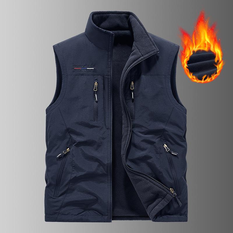 Vests - ベスト メンズ 男性用 アウトドア スポーツ フリース 暖かい 防寒 秋冬 グレー ブラック ブルー系 アーミーグリーン カーキ色