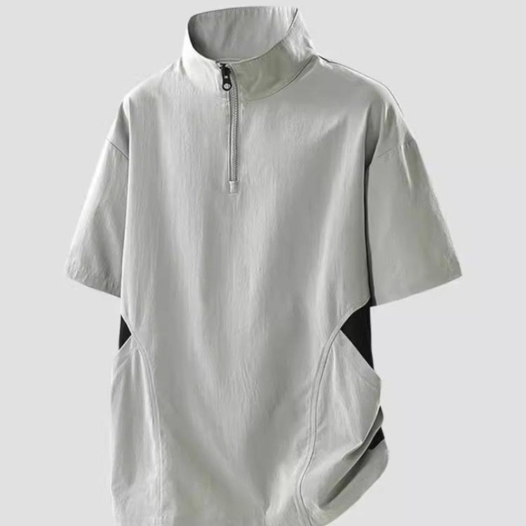 ハイネックtシャツ メンズ 普段着 半袖ハーフジップ スポーツウェア モックネック ...