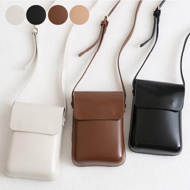 樂天商城 - ミニショルダーバッグ ポシェット ウォレットバッグ レザー調 レディース bag 鞄 お財布 スマホポーチ シンプル 長さ調節可 ホワイト ピンク ブラウン ブラック
