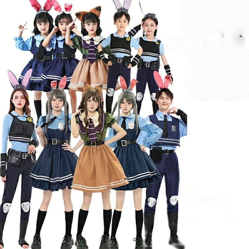 ポリス コスプ コスプレ バニードレス ウサギ耳 ウサギ警官 警察服 ジュディ コスプレ衣装 ハロウィン 仮装 かわいい ロリータ 子供 レディース 女の子 大人 resolvemart1-10005849 リソルヴマート パッケージ画像
