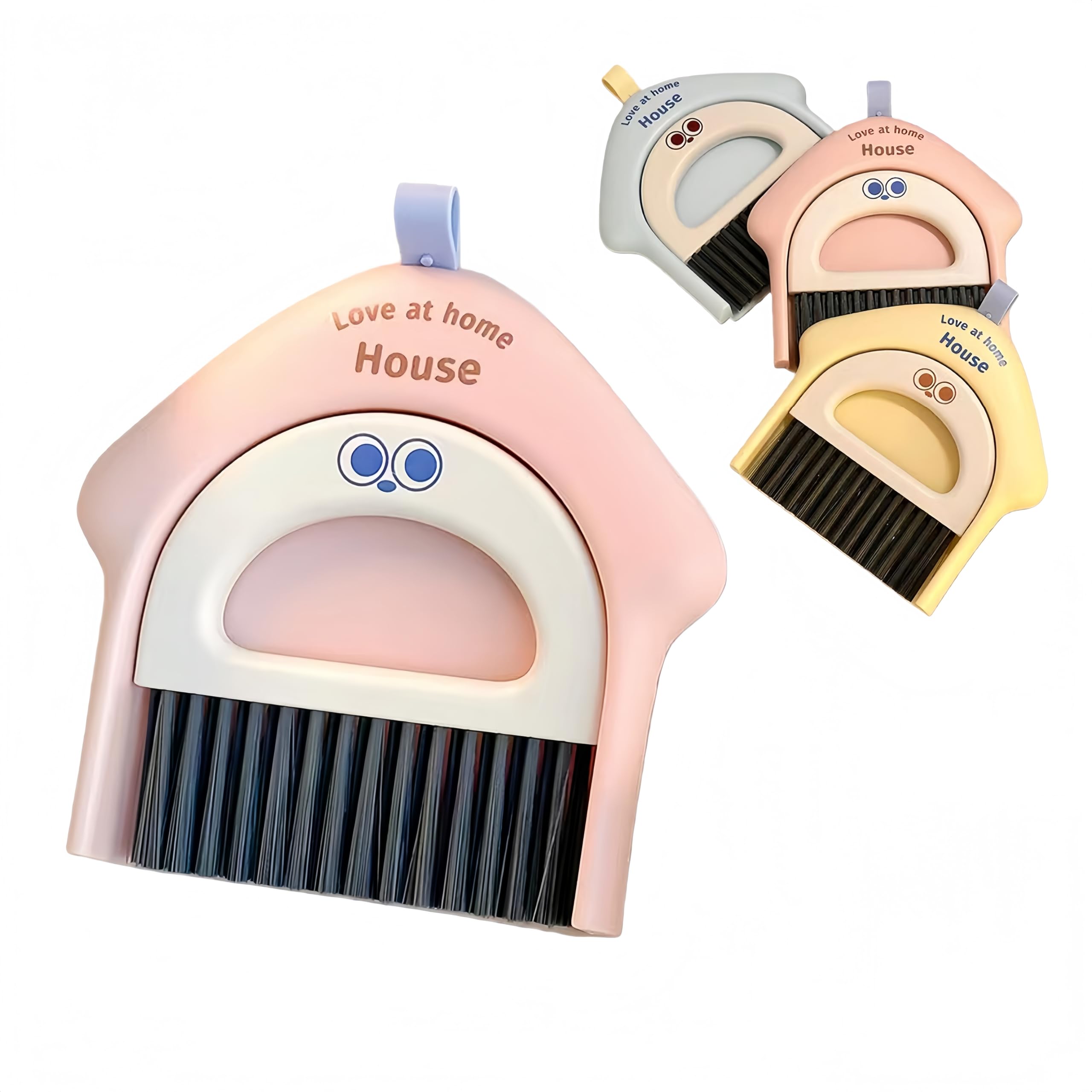 Rakuten - 小房子掃除セット ミニ掃除機 ミニブラシ 高密度ブラシ カートゥーンデザイン 桌面用 桌上 手軽に清掃 可掛可立 家庭用 办公室用 (ピン