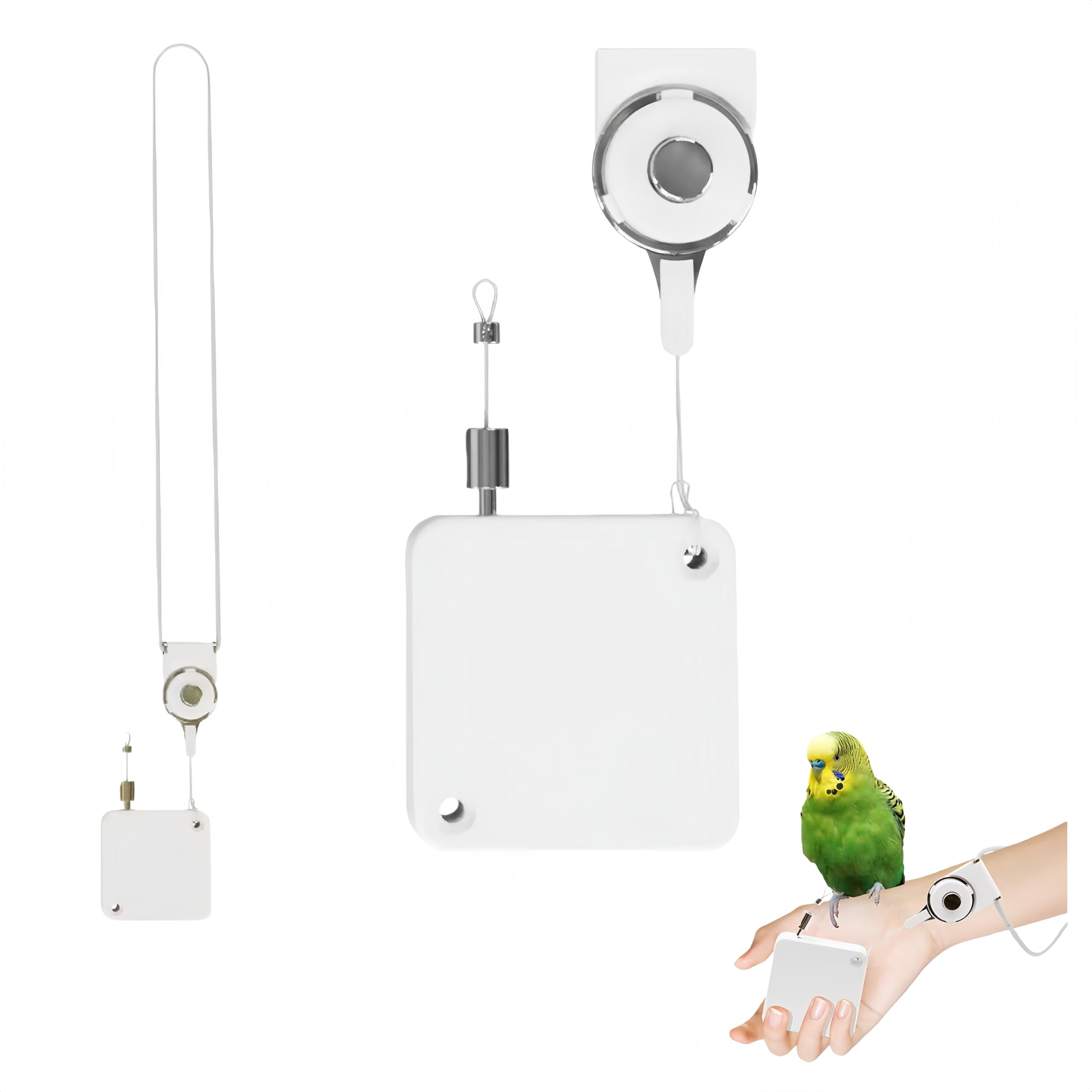 Rakuten - 鳥用フライトライン 自動伸縮リード 2m 軽量 安全 二羽同時対応 インコ オウム 放鳥 トレーニング 首輪 手首用 ホワイト/ブラック (ホワ