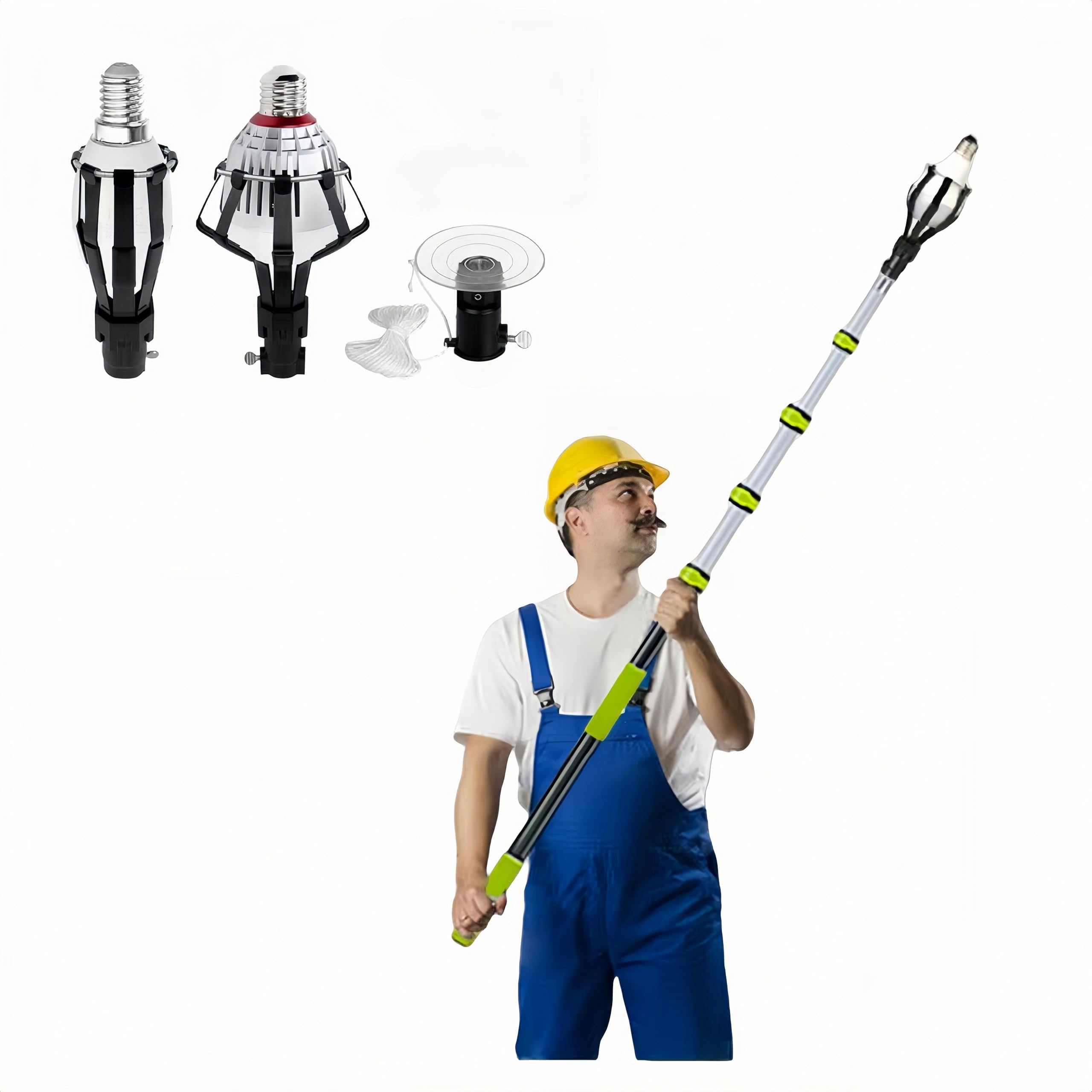 Rakuten - 電球交換器 工具 3種類セット 大 小 吸盤 高所用 長柄ポール対応 滑り止め 省力 安全 簡単 家庭用 ランプチェンジャー (3M伸縮棒)
