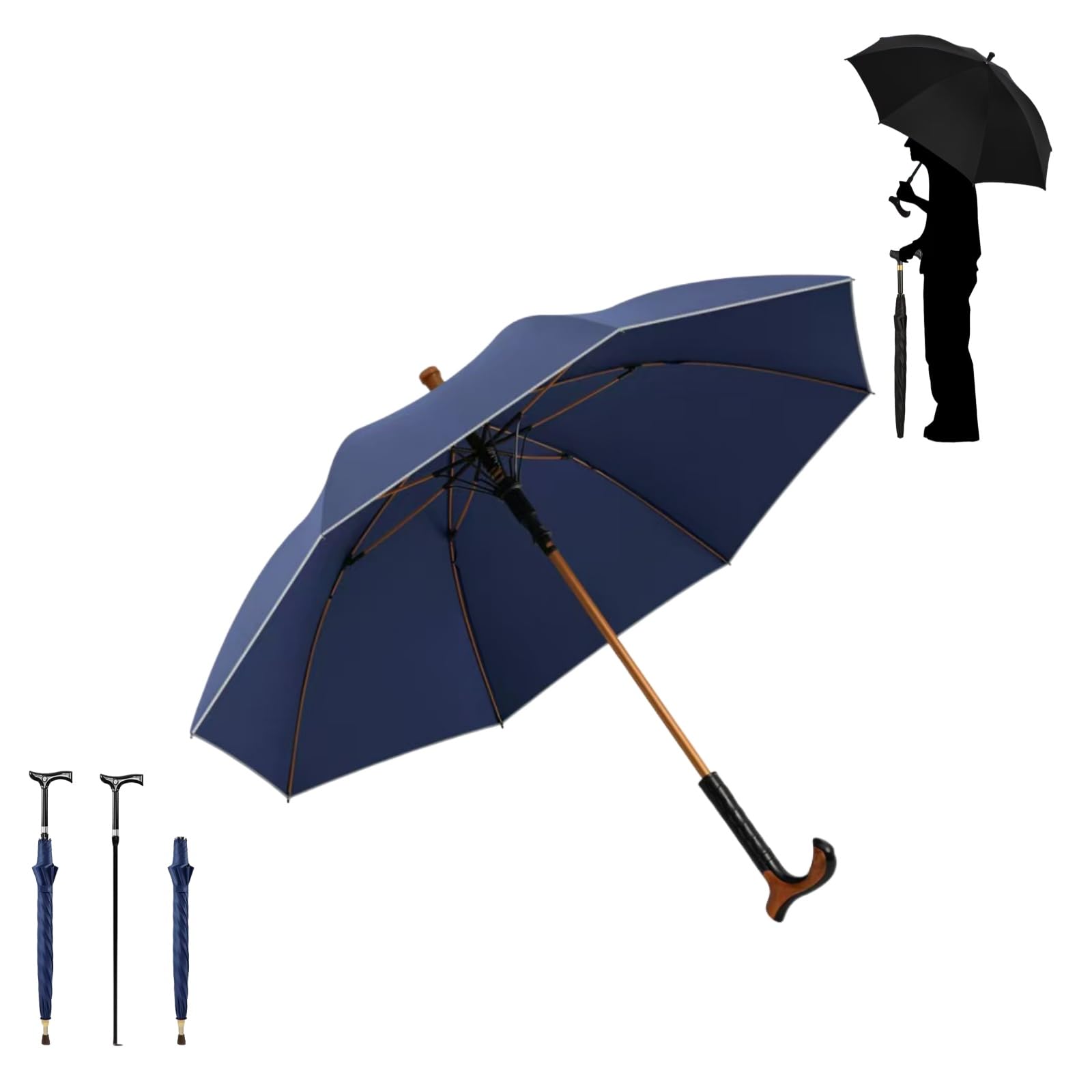 Rakuten - ステッキ傘 老人用 歩行サポート 晴雨両用 護身用傘 自立可能 ワンタッチ開閉 高密度防水 UVカット しこみ杖 介護用 仕込み杖