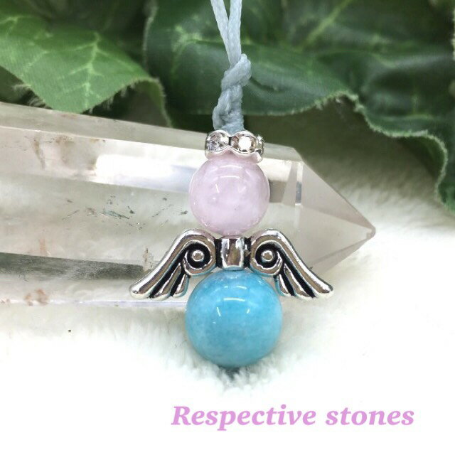 楽天Respective stones 楽天市場店＜ストラップ＞天使〜angel〜自分の進む道を見つけやすく【クンツァイト×アマゾナイト】天然石・パワーストーン／an-3