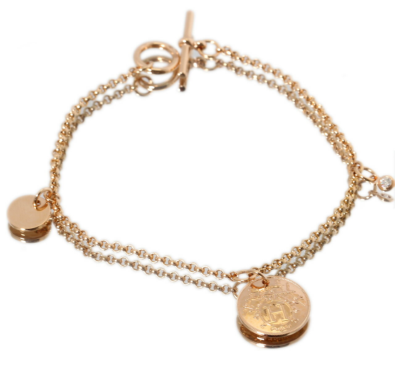 新品 エルメス HERMES エクスリブリス ブレスレット ダイア D0.04 PG 750 証明書【中古】6699