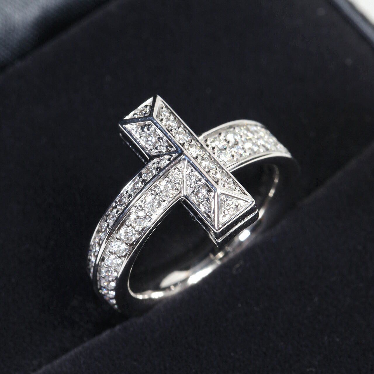 樂天商城 - 美品 ティファニー Tワンナロー d0.54ct 純正 ダイヤモンド ワイド リング WG 750 正規品 約7号【中古】11434